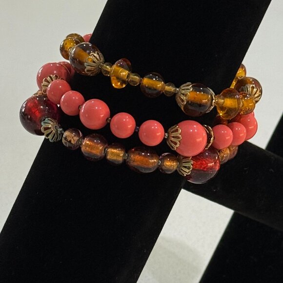 Retro Vintage Memory Wire Bead Bracelet - Picture 3 of 5